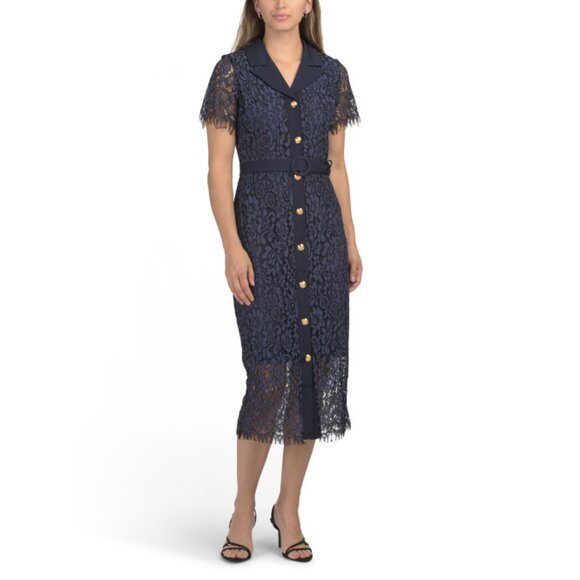 DALIA MACPHEE Navy Short Sleeve Lace Dress - Picture 1 of 1